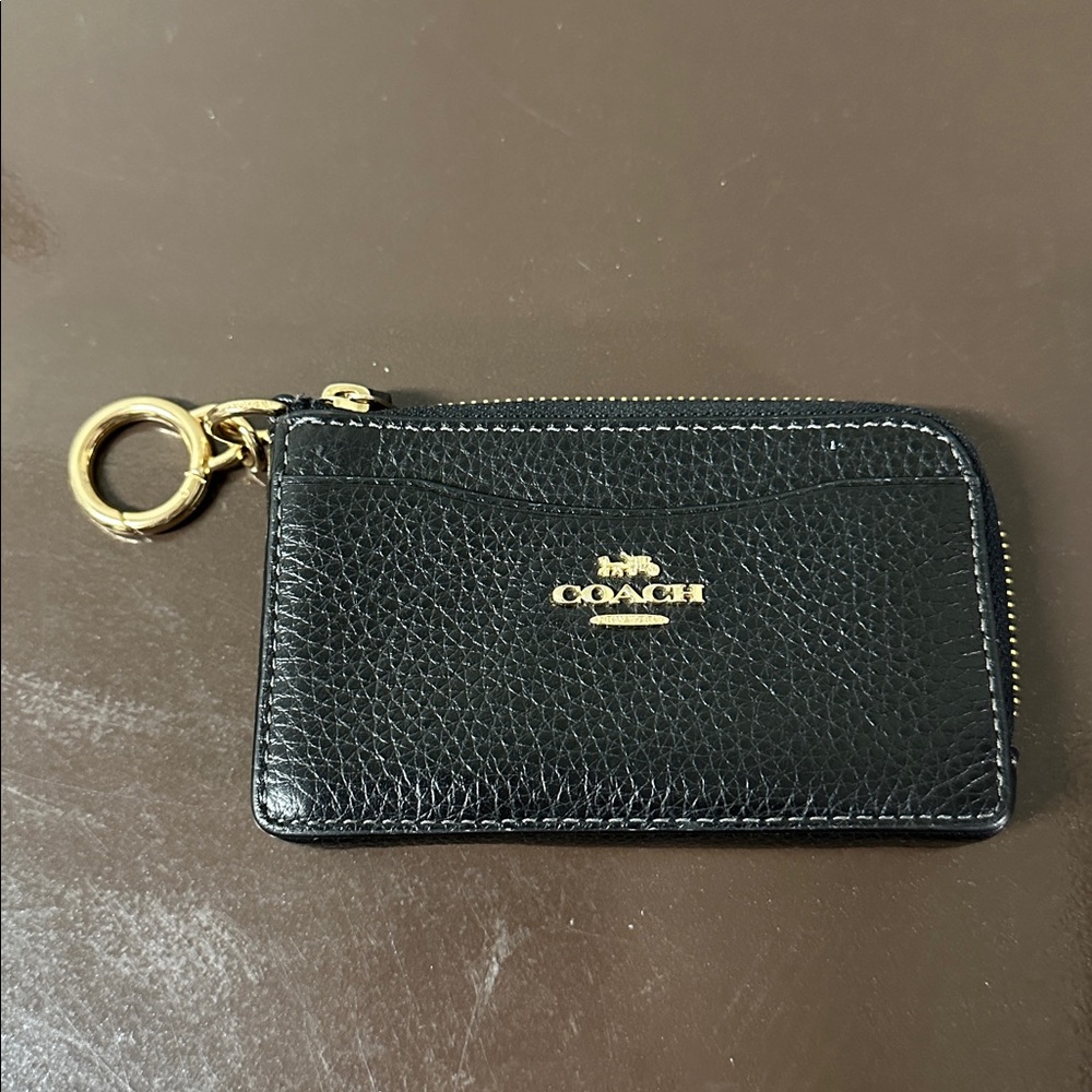 Coach Black Leather Pouch with Gold Accents